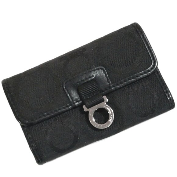 Salvatore Ferragamo Black Canvas Leather Key Holder – Silver Clasp, 6-Key Case - Picture 1 of 13